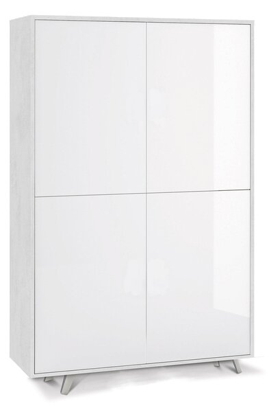 Mobile Multiuso 4 Ante 107x169x41 cm Ossido Bianco/Bianco Lucido