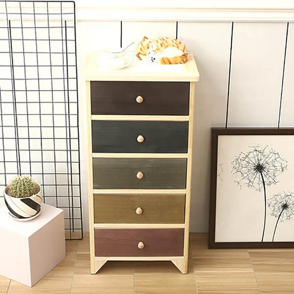 Cassettiera 5 Cassetti 40x30x82 cm in Legno Grezzo Sandy Levigato