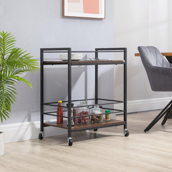 Carrello da Cucina con Portavivande 62x40x75 cm in Acciaio e Legno Marrone Rustico