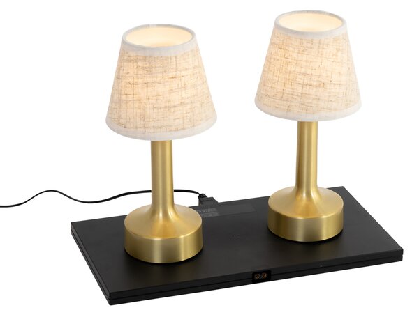 Set di 2 lampade da tavolo oro con beige RGBW ricaricabili - Elise