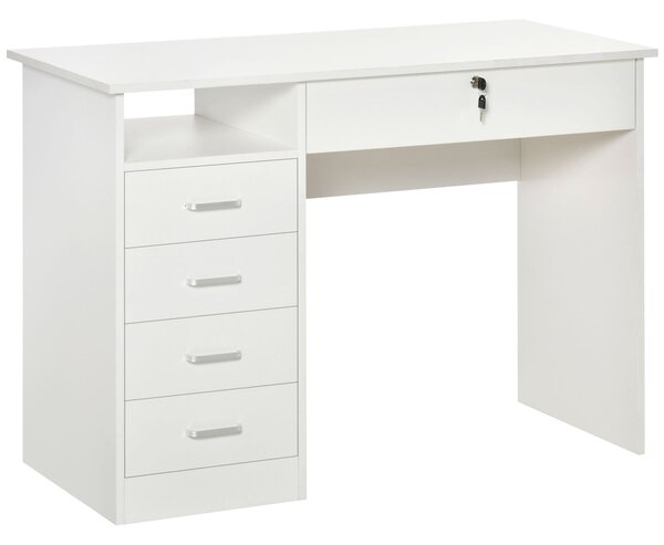 Scrivania da Ufficio 110x50x76 cm 5 Cassetti in Legno Bianco