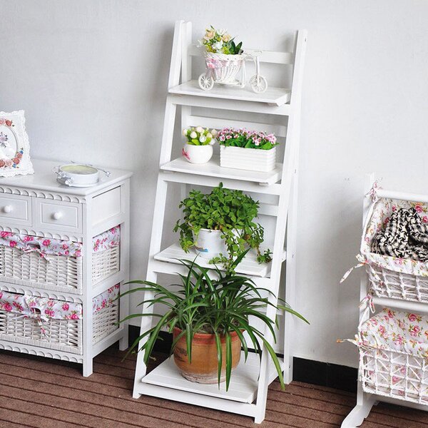 Portapiante Scaffale 4 Ripiani in Legno Massello 41x34x111,5 cm Fumer Kelvin Bianco