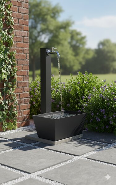 Fontana da Giardino con Rubinetto Vaschetta e Base Belfer 42/QVR Antracite
