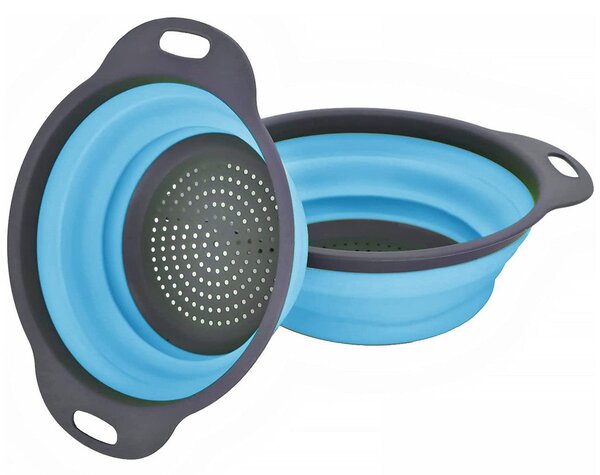 Set 2 Scolapasta Pieghevoli Tondi in Silicone Antiscivolo e Salvaspazio