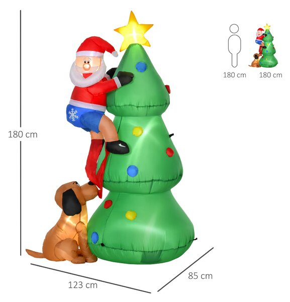 Albero di Natale Gonfiabile 180 cm con Babbo Natale Cagnolino e Luci LED