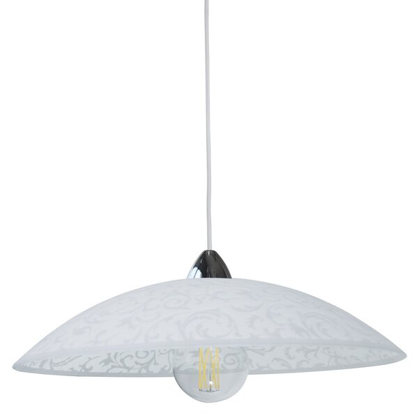 Sospensione D50 1xE27 Montatura Cromo-Bianco Vetro Lastra Bianco Damasco E-Energy Michela