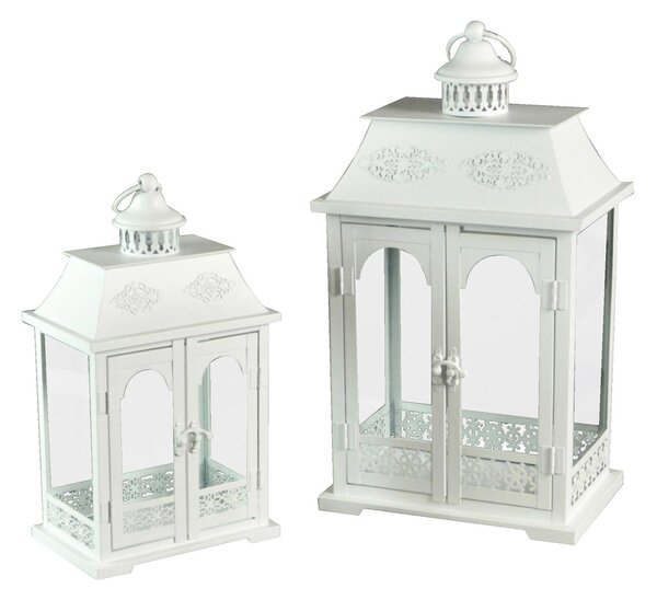 Set 2 Lanterne in Metallo bianco rettangolare