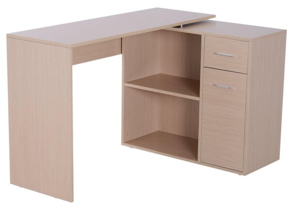 Scrivania da Ufficio Angolare con 2 Ripiani e 2 Cassetti Legno Rovere 117x82x74 cm