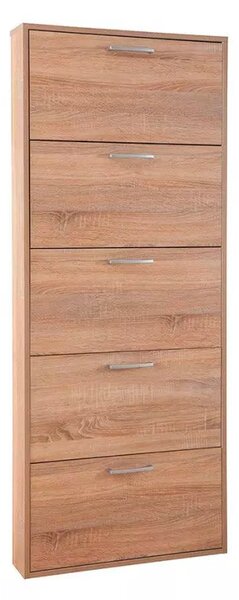 Scarpiera Salvaspazio 5 Ante 15 Paia 65x15x164 cm in Truciolare Nobilitato Rovere Sonoma