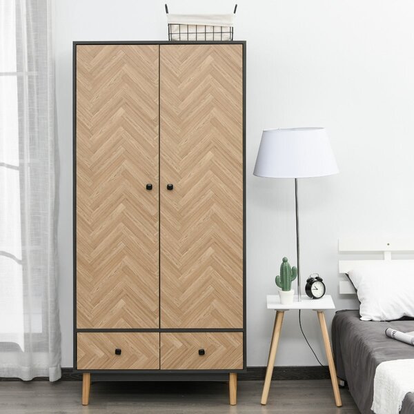 Armadio 2 Ante 2 Cassetti 90x50x190 cm in Legno Grigio Scuro