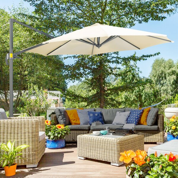 Ombrellone da Giardino Decentrato Ø294x248 cm in Alluminio Acciaio e Poliestere Bianco Crema
