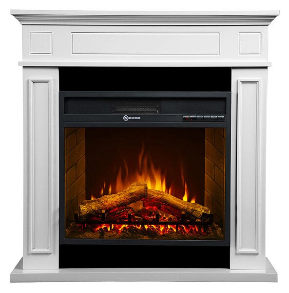 Camino Elettrico da Pavimento Effetto Fiamma 89,5x90,5x28 cm 900W/1800W in Legno Bianco