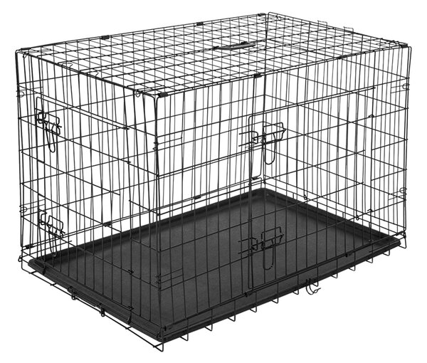 Trasportino in Acciaio per Animali Pieghevole Nero 122x77x82 cm