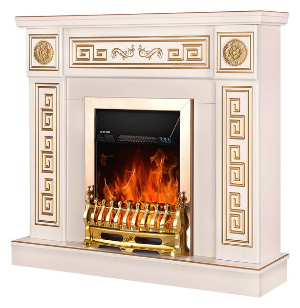 Camino Elettrico da Pavimento 102x110x30 cm Effetto Fiamma 2000W Versailles & Galileo Gold Avorio