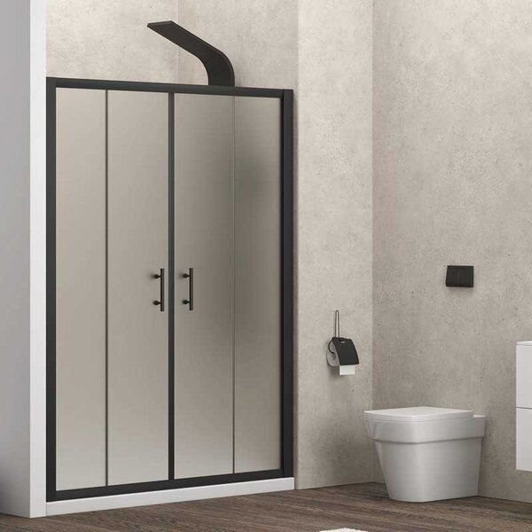 Kamalu porta doccia nera 150 cm vetro opaco doppio scorrevole | kfn6000ns