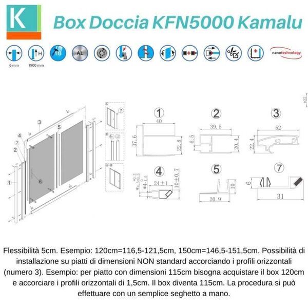 Kamalu porta doccia 100cm telaio nero e vetro opaco scorrevole | kfn5000ns
