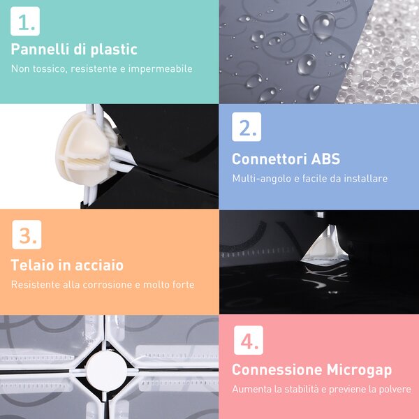 Homcom Scarpiera fai da te 16 Cubi Guardaroba Modulare Scarpiera Cubi, Bianco e Nero in Plastica, a 6 Ripiani 2 Righe 95 x 37 x 160cm|Aosom