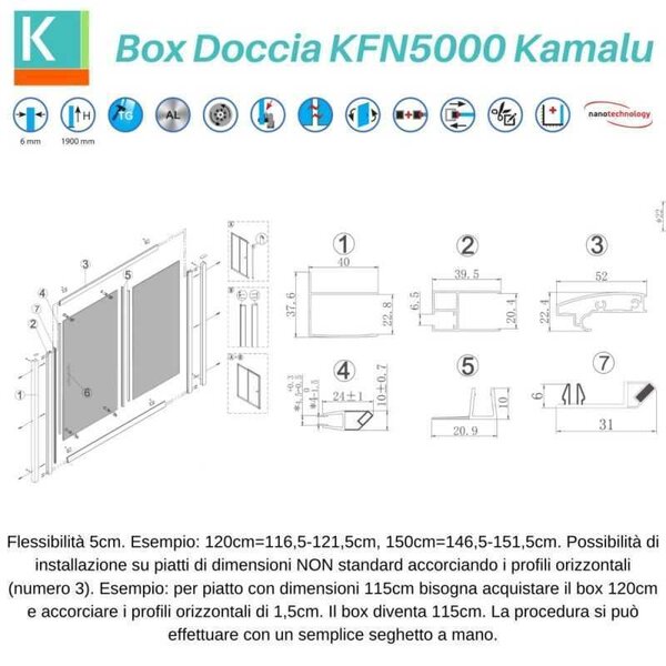 Kamalu porta doccia 110cm telaio nero e vetro opaco scorrevole | kfn5000ns