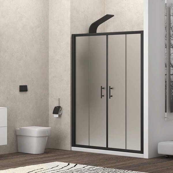 Kamalu porta doccia nera 150 cm vetro opaco doppio scorrevole | kfn6000ns