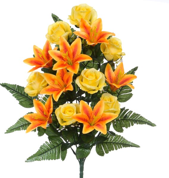 Set 2 Bouquet Artificiali Frontale Composto da 14 Rose e Lilium H 55 cm
