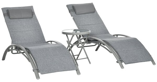 Set 2 Lettini Prendisole da Giardino 62x165x82 cm con Tavolino in Alluminio e Acciaio Grigio