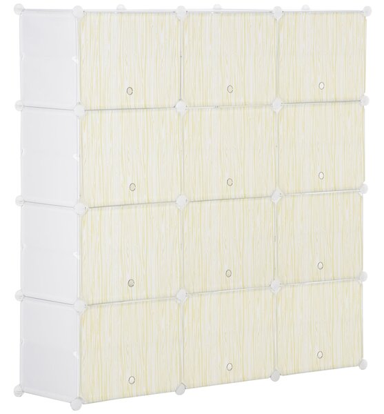 Scarpiera Modulare 125x32x125 cm 12 Cubi in Plastica e Acciaio Bianco Legno Naturale