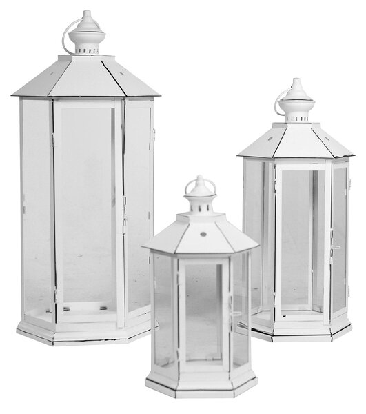 Set 3 Lanterne in Metallo bianco esagonale