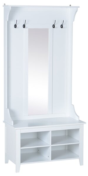 Mobile Ingresso con Appendiabiti Specchio e Scarpiera in Legno Bianco 80x40x170 cm