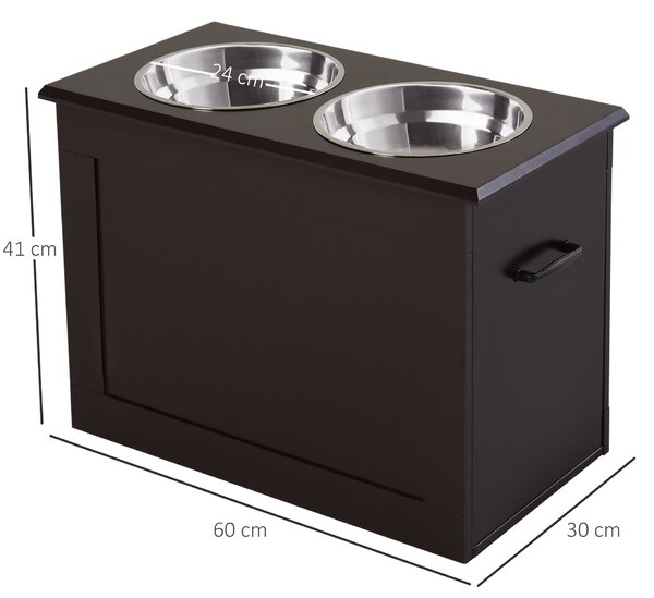 PawHut Set di Ciotole per Cani con supporto rialzato contenitore 2 ciotole in acciaio Inox per cani o animali di grandi taglie marrone|Aosom