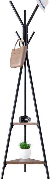 Appendiabiti da Terra 2 Ripiani 41,5x50x180 cm in Acciaio e MDF Lenox Nero/Noce