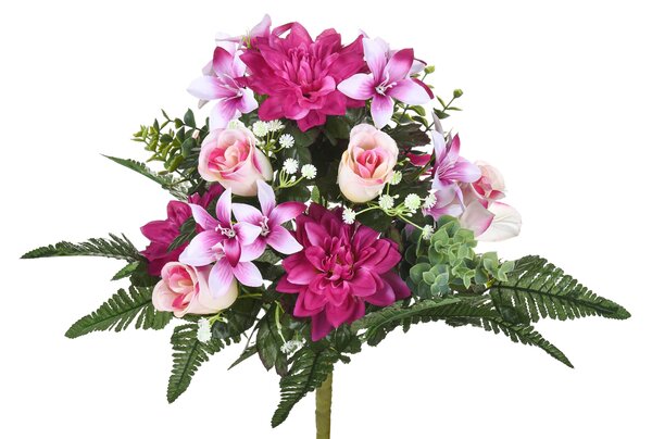 Set 2 Bouquet Artificiali con Dalie Magenta e Bianche