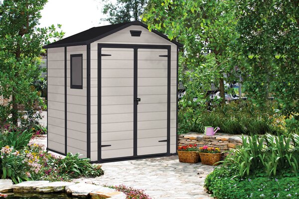 Casetta da Giardino Porta Attrezzi 185x152x226 cmin Resina Effetto Legno Keter Manor 6x5 Beige