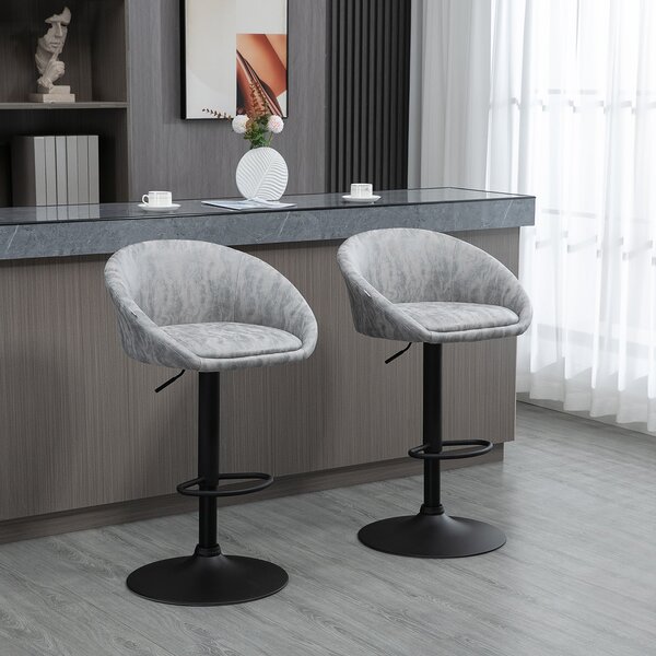 Set 2 Sgabelli da Bar 57x50x84-104 cm Seduta in Similpelle Grigio Chiaro