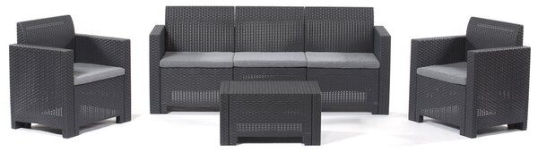 Set Salotto da Giardino in Resina Divano 2 Poltrone e Tavolino Bauer Nebraska 3 Antracite