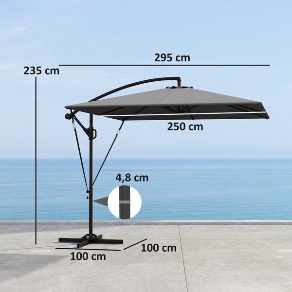 Outsunny Ombrellone da Giardino a Sbalzo 3x2.5 m con Manovella, Inclinabile e Girevole con Copertura, Grigio