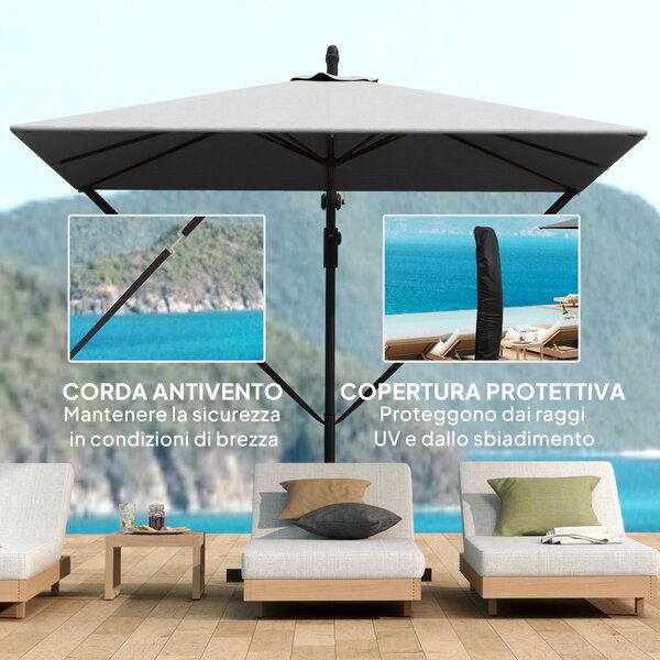 Outsunny Ombrellone da Giardino a Sbalzo 3x2.5 m con Manovella, Inclinabile e Girevole con Copertura, Grigio