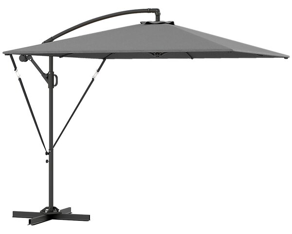 Outsunny Ombrellone da Giardino a Sbalzo 3x2.5 m con Manovella, Inclinabile e Girevole con Copertura, Grigio