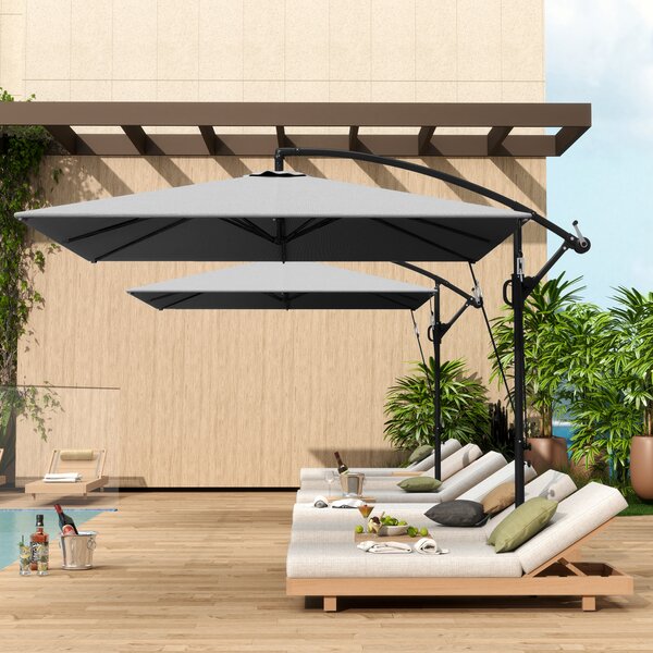 Outsunny Ombrellone da Giardino a Sbalzo 3x2.5 m con Manovella, Inclinabile e Girevole con Copertura, Grigio