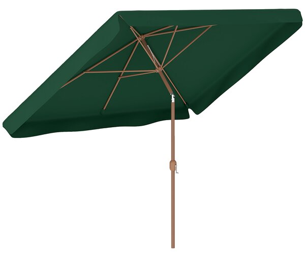 Outsunny Ombrellone da Giardino 2x3 m con Apertura a Manovella, Inclinabile e Anti UV 50+, Verde