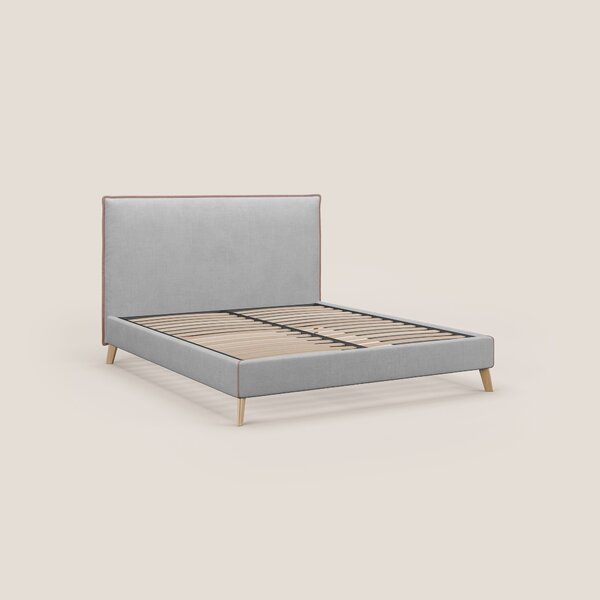 Leila letto imbottito con piedini legno in tessuto smacchiabile T17 gr