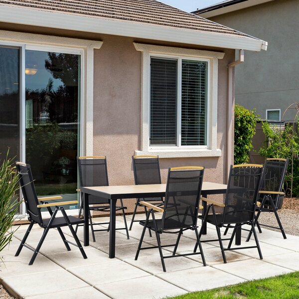 Outsunny Tavolo da Giardino Pieghevoli e Regolabili con 6 Sedie, Set 7 Pezzi Mobili in Texteline, Nero | Aosom Italy