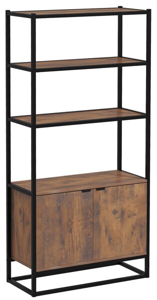 HOMCOM Scaffale Vintage Libreria a 3 Ripiani con1 Armadietto in Legno e Telaio in Metallo Nero, MDF, 76x33x162.5cm| Aosom Italy