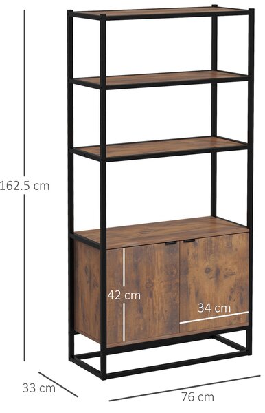 HOMCOM Scaffale Vintage Libreria a 3 Ripiani con1 Armadietto in Legno e Telaio in Metallo Nero, MDF, 76x33x162.5cm| Aosom Italy
