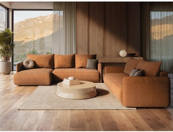 Divano angolare beige allungabile/con contenitore (con penisola a sinistra) Nanea – Makamii