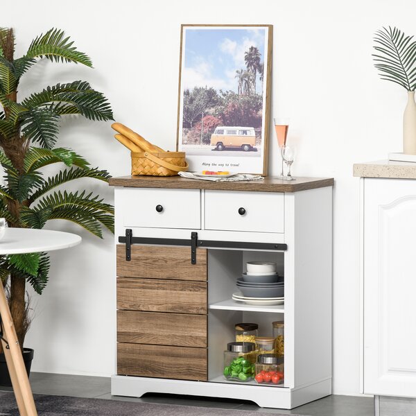 HOMCOM Credenza Multiuso Rustico con 2 Cassetti, Ripiani Aperti e Portabottiglie, per bar, accento,sala,cucina e soggiorno 80x39x86 cm| Aosom Italy