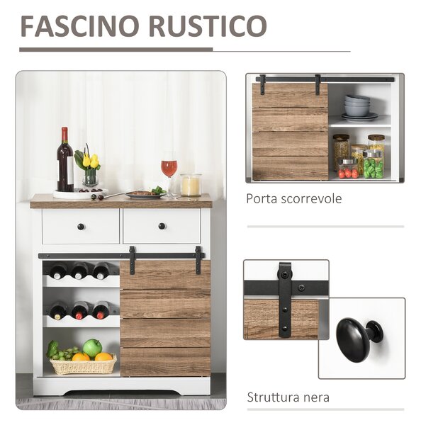 HOMCOM Credenza Multiuso Rustico con 2 Cassetti, Ripiani Aperti e Portabottiglie, per bar, accento,sala,cucina e soggiorno 80x39x86 cm| Aosom Italy