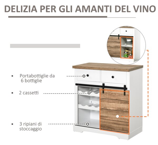 HOMCOM Credenza Multiuso Rustico con 2 Cassetti, Ripiani Aperti e Portabottiglie, per bar, accento,sala,cucina e soggiorno 80x39x86 cm| Aosom Italy