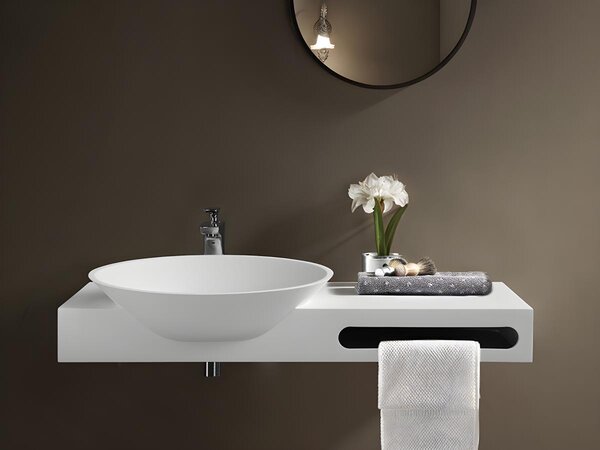 Ripiano lavabo sospeso in Solid Surface con portasciugamani L100 x l54 x H20 cm Bianco - YUMIKO