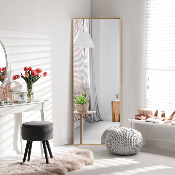 Costway Specchio lungo con telaio rettangolare in alluminio e vetro antiesplosione, Specchio a figura intera Oro