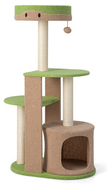 Costway Albero tiragraffi per gatti a 5 livelli da interno, Albero alto 111cm con pali tiragraffi in sisal trespolo Verde